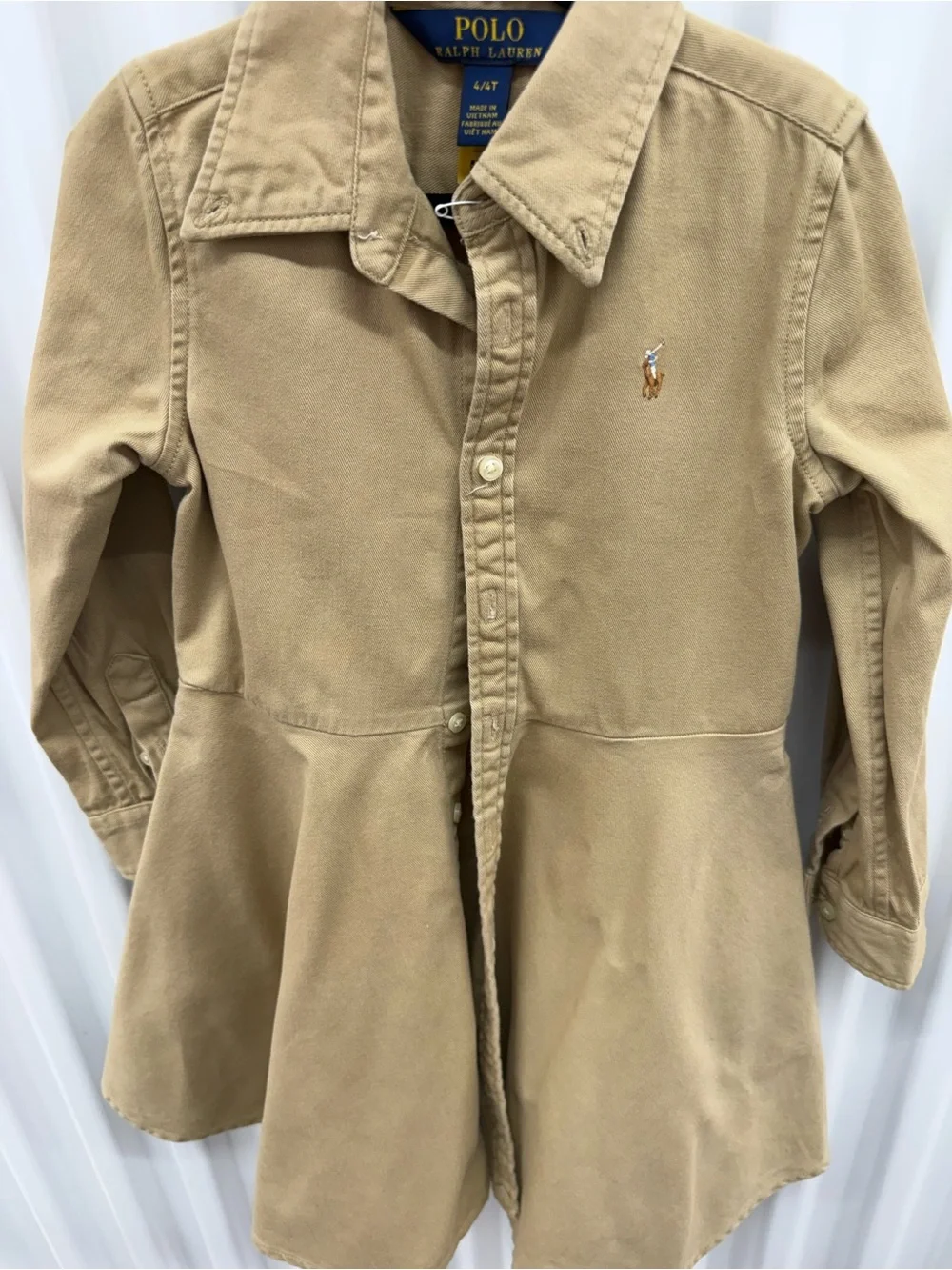 Polo Ralph Lauren Beige Button-Front Shirt Dress 4/4t